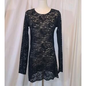 Wilfred Aritzia Womens Black Lace Sheer Top Mini Dress Large